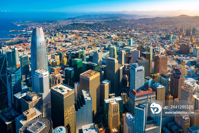 Downtown San Francisco aerial view of skyscrapers