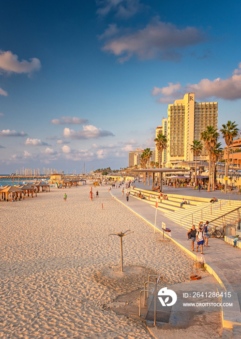 View on the beach in Tel Aviv with some of its iconic hotels