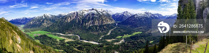 Panoramic view on a mountain valley in Bavaria Oberbayern