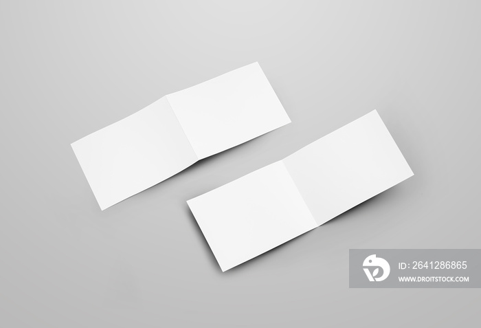 White blank booklet template for presentation design. Horizontal open bifold mockup isolated on gray