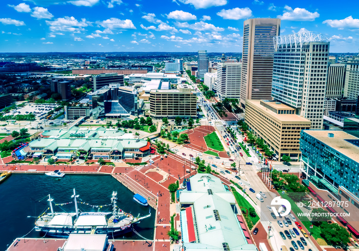 Inner harbor in Baltimore, Maryland on a clear day