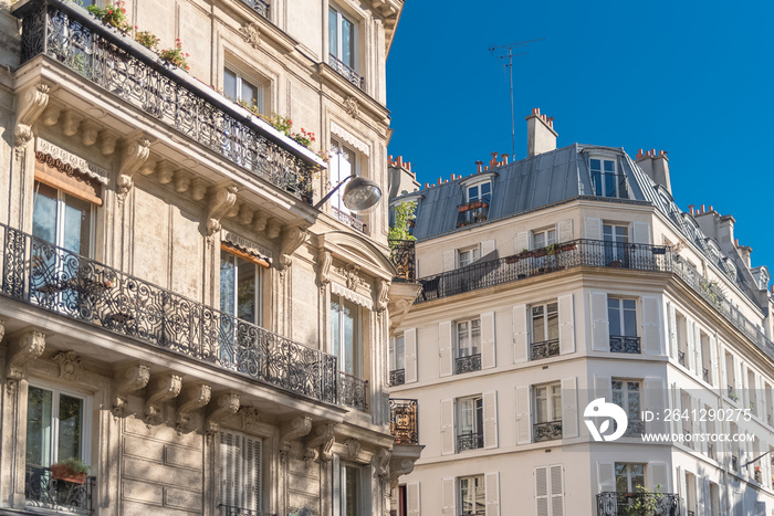     Paris, beautiful building, typical parisian facade near Republique neighborhood 