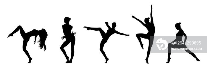 Collage Of Dancers Black Silhouettes Isolated On White