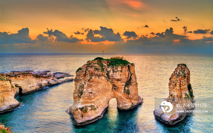 Raouche or Pigeons Rocks in Beirut, Lebanon