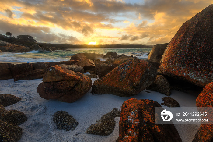 Taylor’s Beach, Sunset with stormy clouds