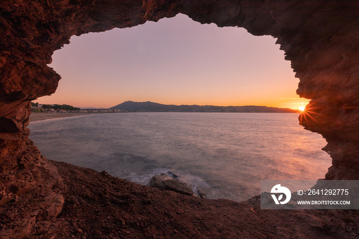 View at the Hendaias beach from a cove next to the beach at the Basque Country.