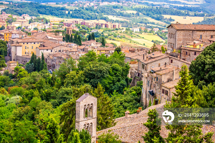 Medieval town Todi on the hill Italy, tourist tourism. Ancient cities of Europe, beautiful landscape