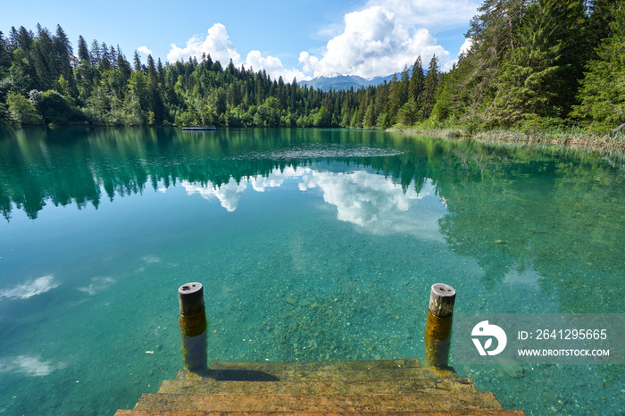 克雷斯塔西的景观全景-六月的克雷斯塔湖，格里索的弗利姆斯市和特林市