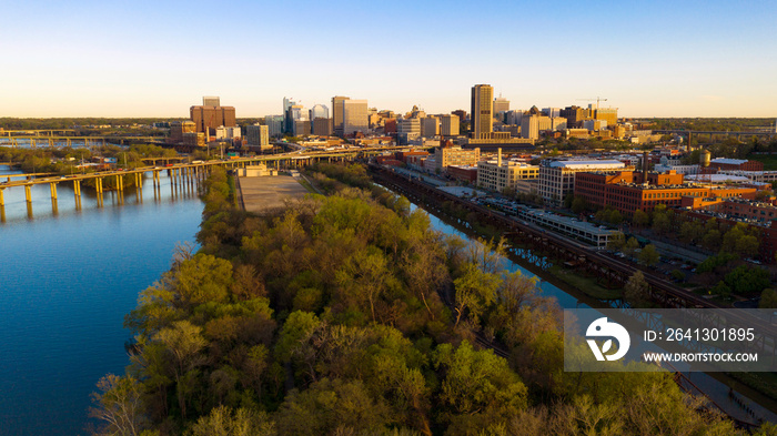 Sunrise Comes Lighting the Roads and Buildings of Richmond Virginia USA