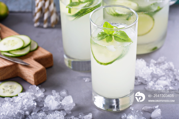 Cucumber lemonade in tall glasses