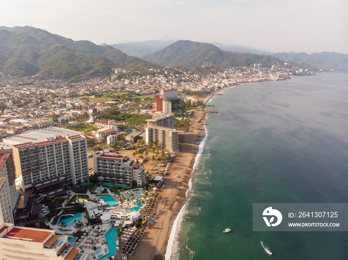 Aerial photos of the pier knows as Playa Los Muertos pier in the beautiful town of Puerto Vallarta i