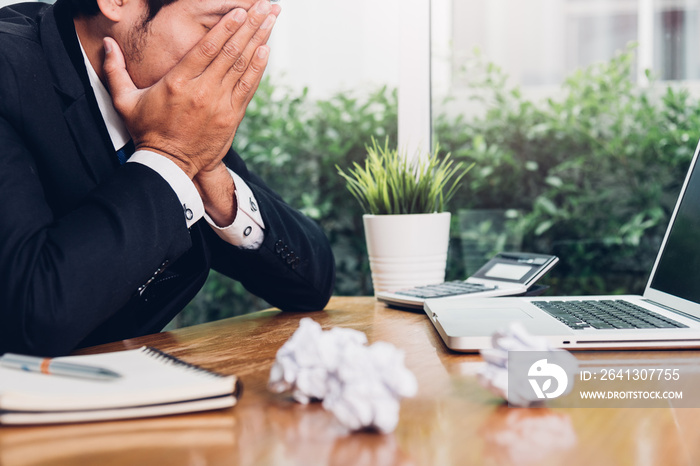 Asian young business man tired strain failure on he work