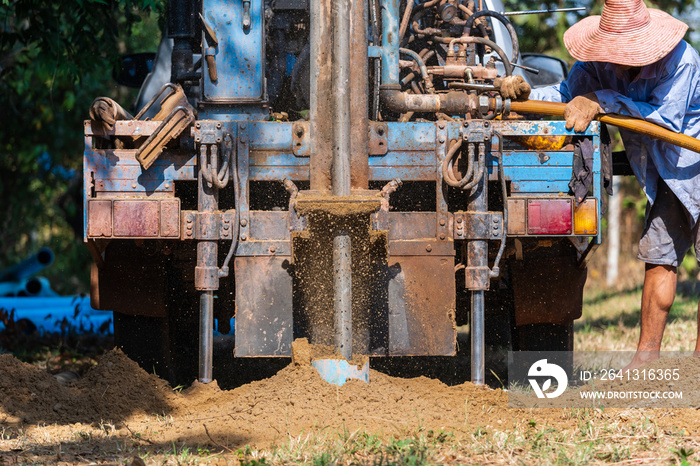 ground drilling water machine on old truck drilling in the ground for water