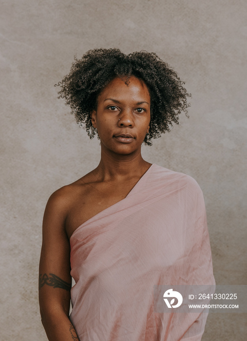 African American woman looking at camera