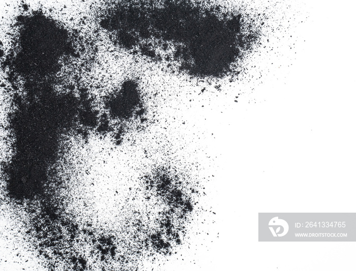 Abstract picture of activated charcoals powder on white background.