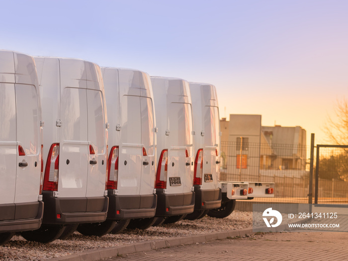 commercial delivery vans parked in row. Transporting service company.