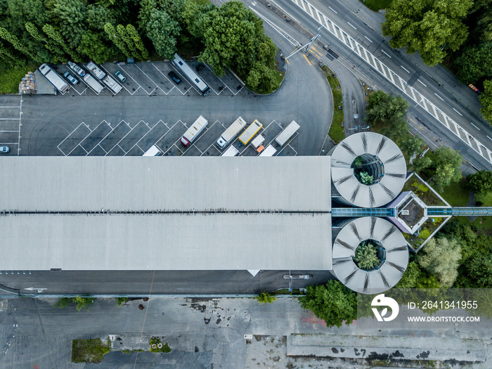 Aerial view of truck dock