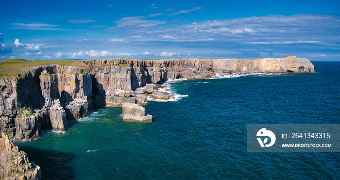 Coastal cliffs in Pembrokeshire, South Wales, UK, as viewed from the Coast Path