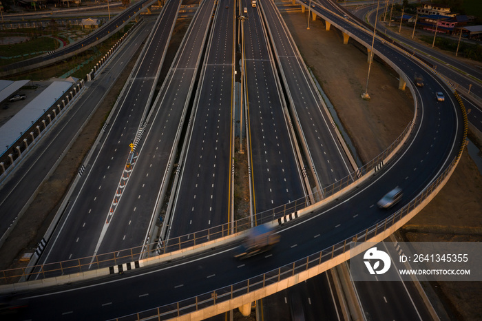 long exposure movement cars on the interchange industrial in Thailand