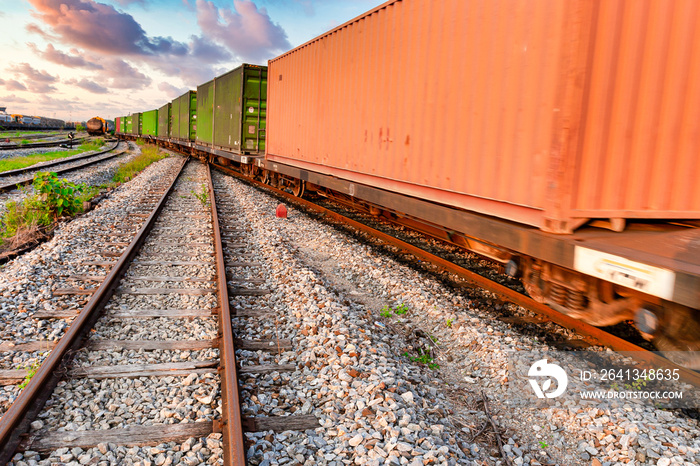 Container train that is moving out of the loading and unloading station to the port for export