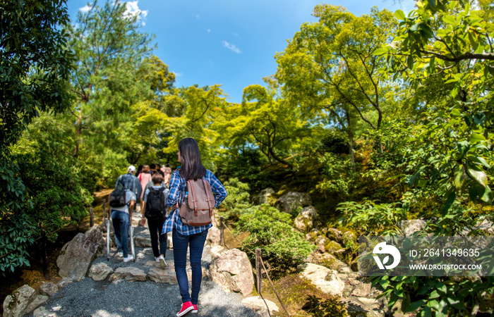 Tourists walking in Kinkakuji Temple   The Golden Pavilion  in Kyoto, Japan