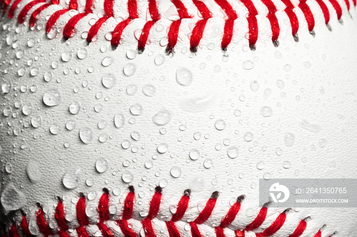 Macro of baseball with water drops