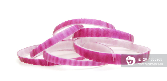 Sliced red onion on white background