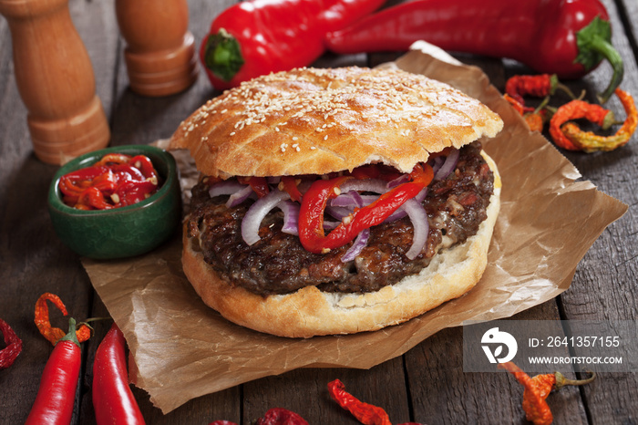 Pljeskavica, serbian burger sandwich