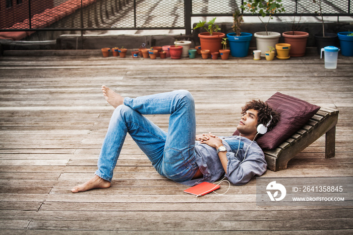 Man listening to music outdoors