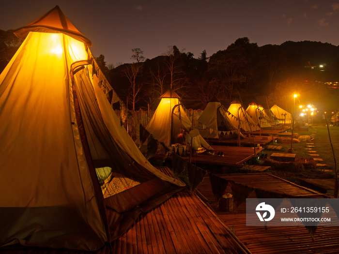 Night party on Countryside Camping resort Doi inthanon chaingmai thailand