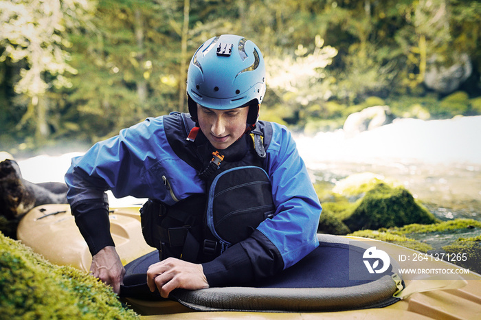 Man preparing for kayaking