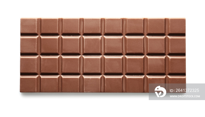 Tasty milk chocolate bar on white background