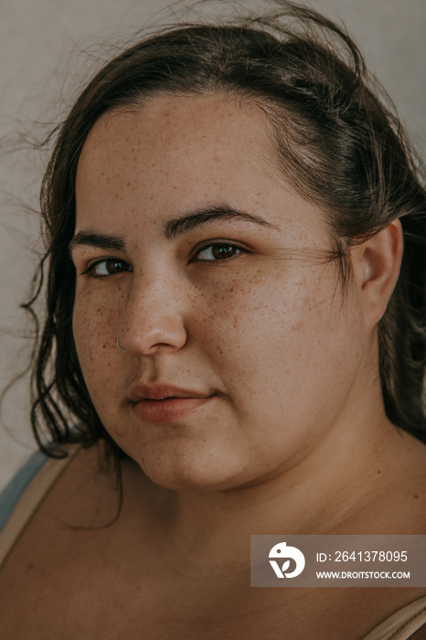 close up plus size metis woman with freckles