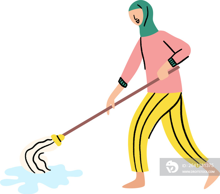 亚洲Hijab女子Mopping