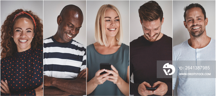 Collage of a smiling group of diverse entrepreneurs