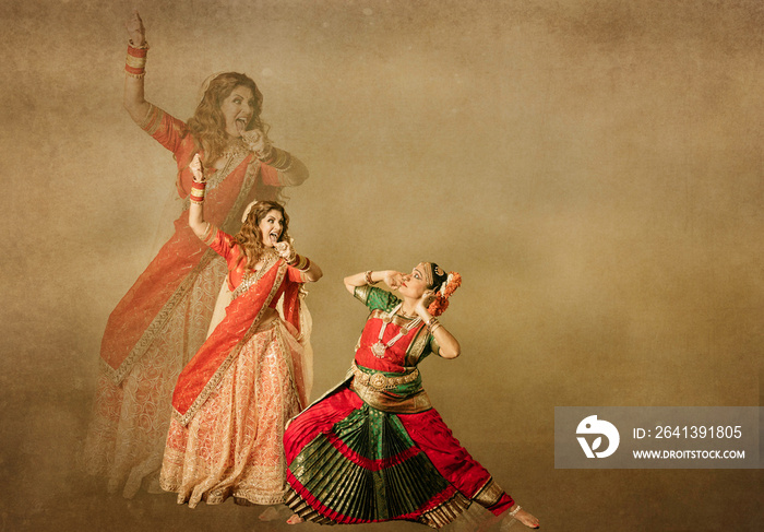 Portrait of two dancers conceptualizing Dussehra goddess