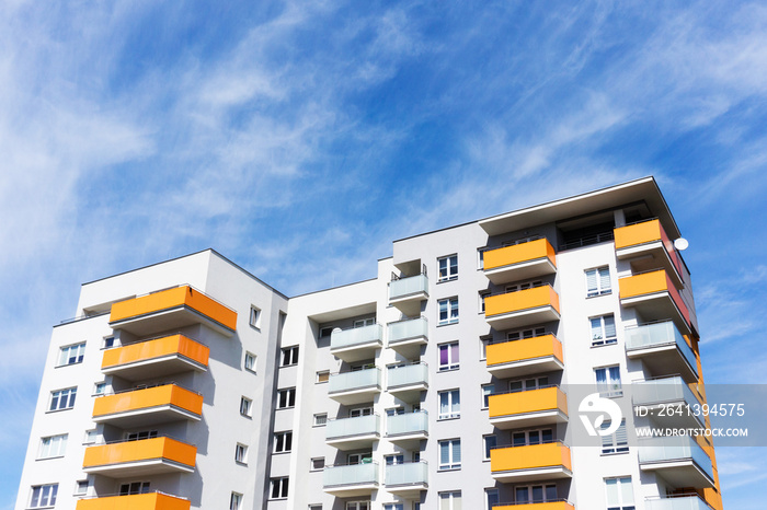 Bialystok city in Poland architecture background. High block of flats living area. New build neighbo