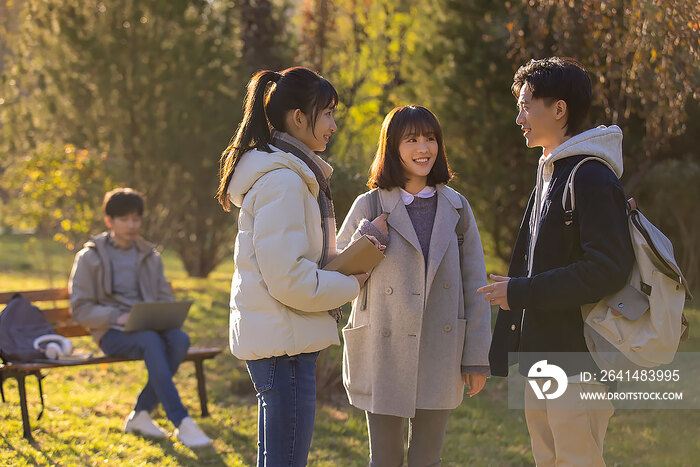 大学生在校园里聊天