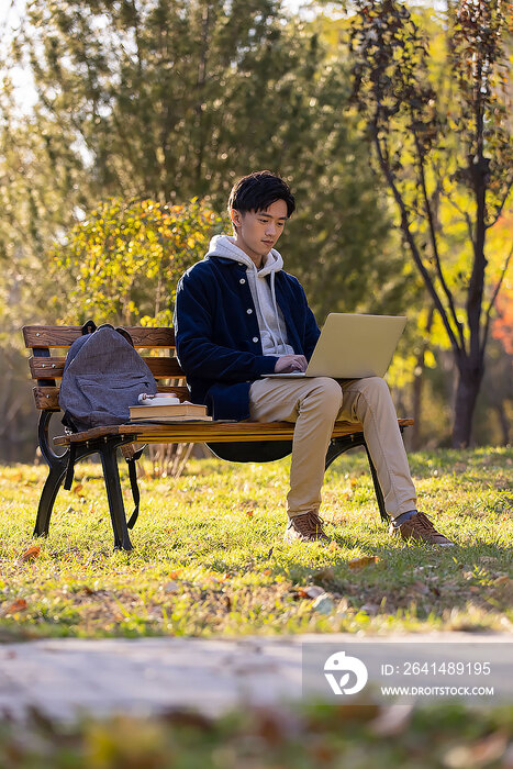 年轻大学生使用笔记本电脑