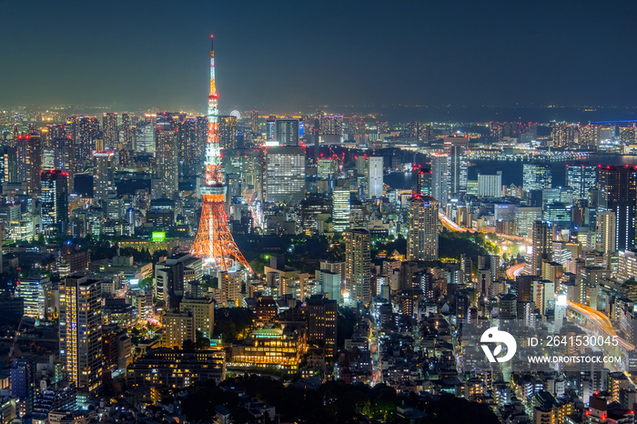 东京天际线的城市景观，东京办公楼和市中心的摩天大楼全景