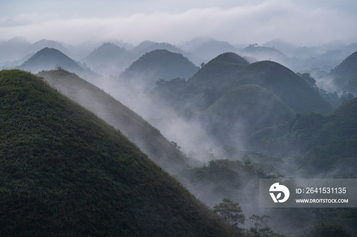 日出时菲律宾波荷岛巧克力山丘全景，薄雾，卡门，亚洲