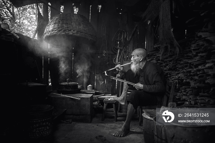 Cormorant fisherman in Traditional showing of his birds on Li river near Xingping, Guangxi province,