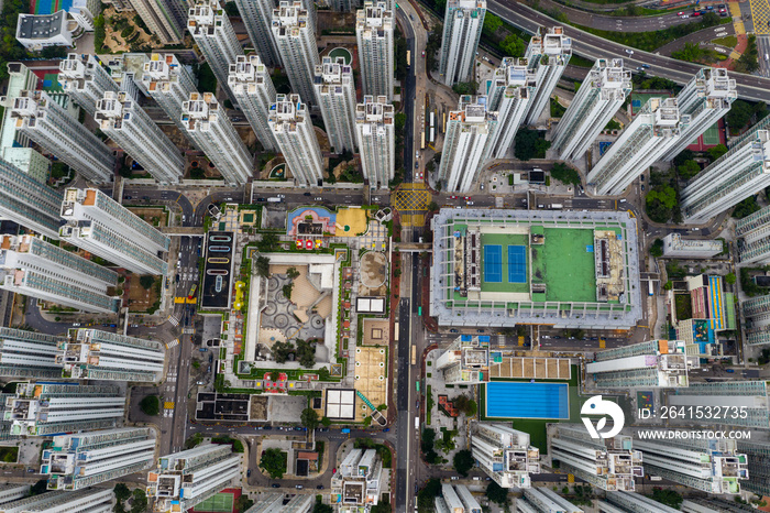 Top down view of Hong Kong apartment building