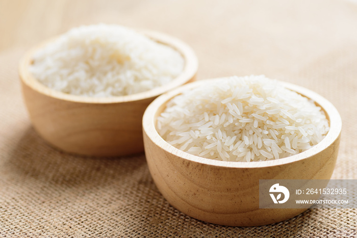 Organic Thai Jasmine rice grain in a bowl preparing for cooked