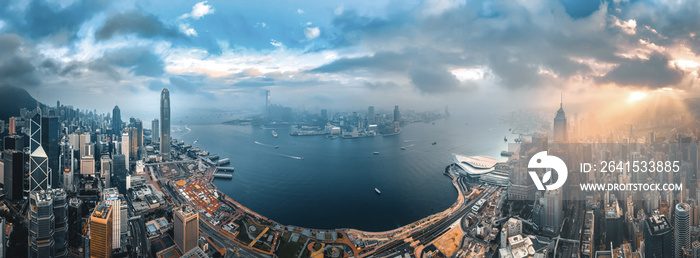 Aerial view of Hong Kong sunrise 