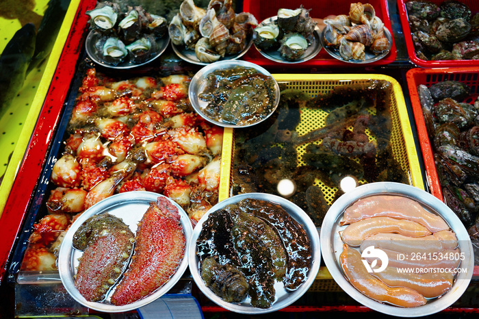 Sale of Fresh seafood in fish market in Busan