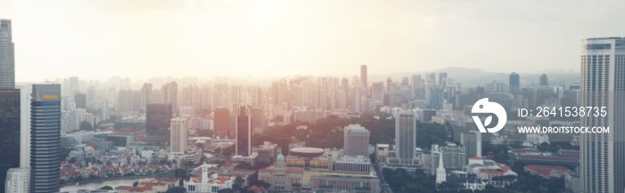 鸟瞰全景新加坡城市市中心天际线建筑塔