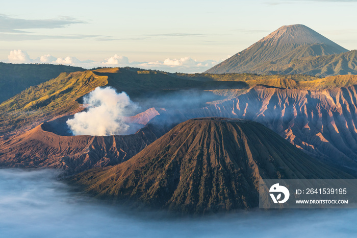 Bromo active volcano mountaIn, most famous landscape in east Java in a morning sunrise, Indonesia