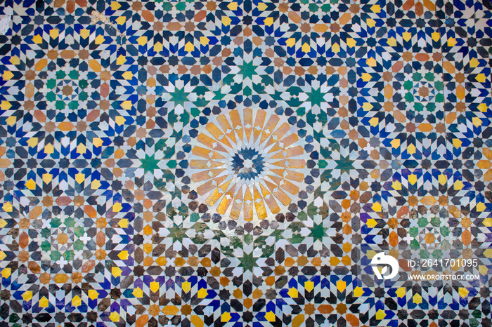 Moroccan Colorful blue red green and yellow mosaic as Texture, background