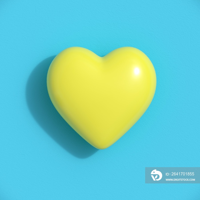 Yellow heart shape on blue background. minimal valentine concept idea.